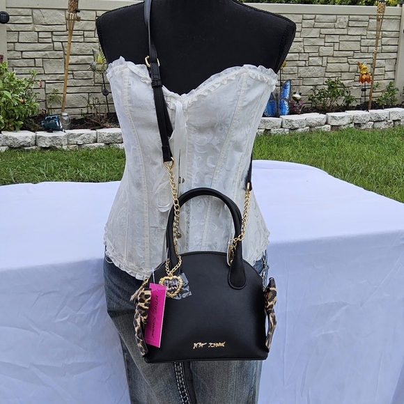 Betsey Johnson Black and Leopard Satchel - Picture 4 of 9